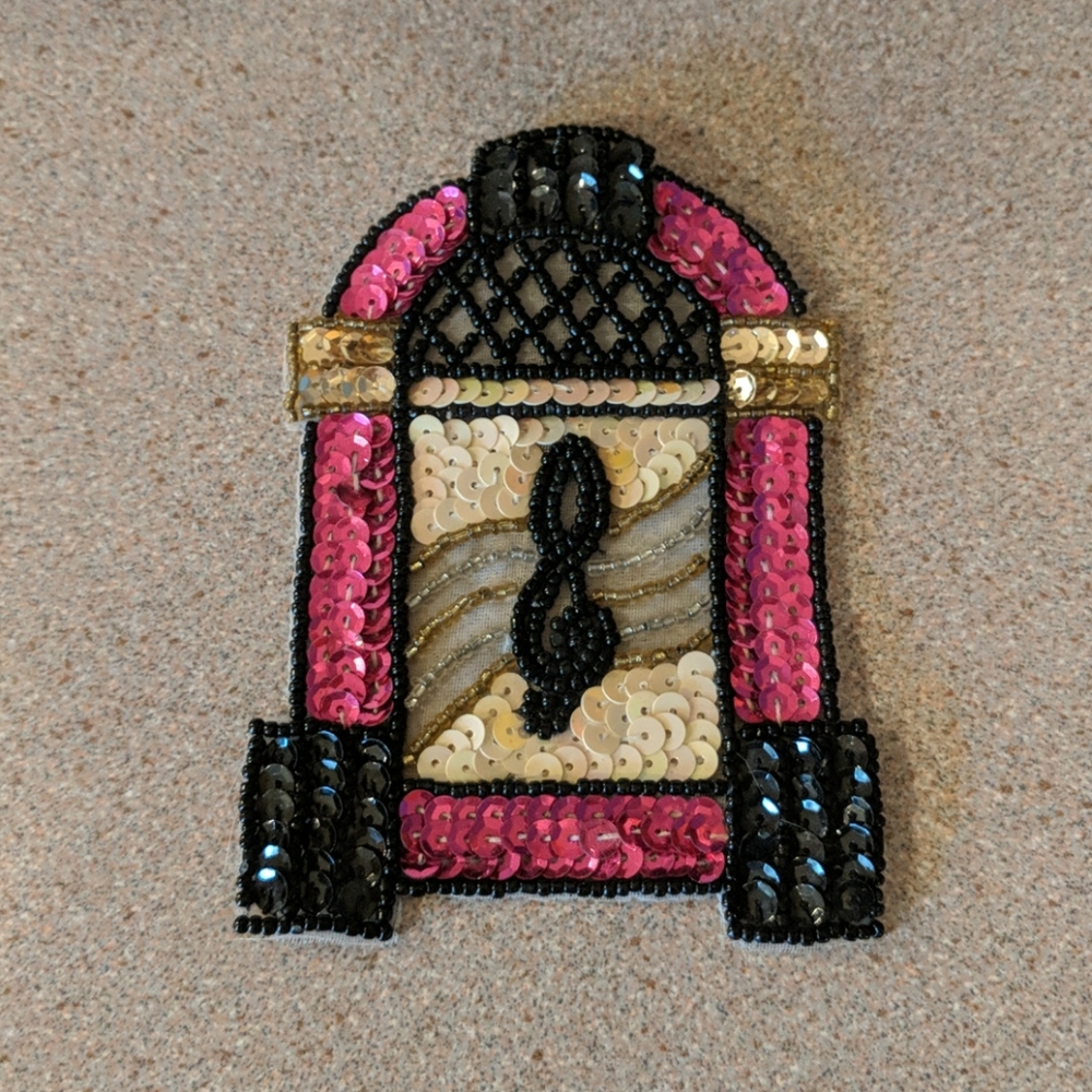 Pink Sequined Jukebox Patch or Pin